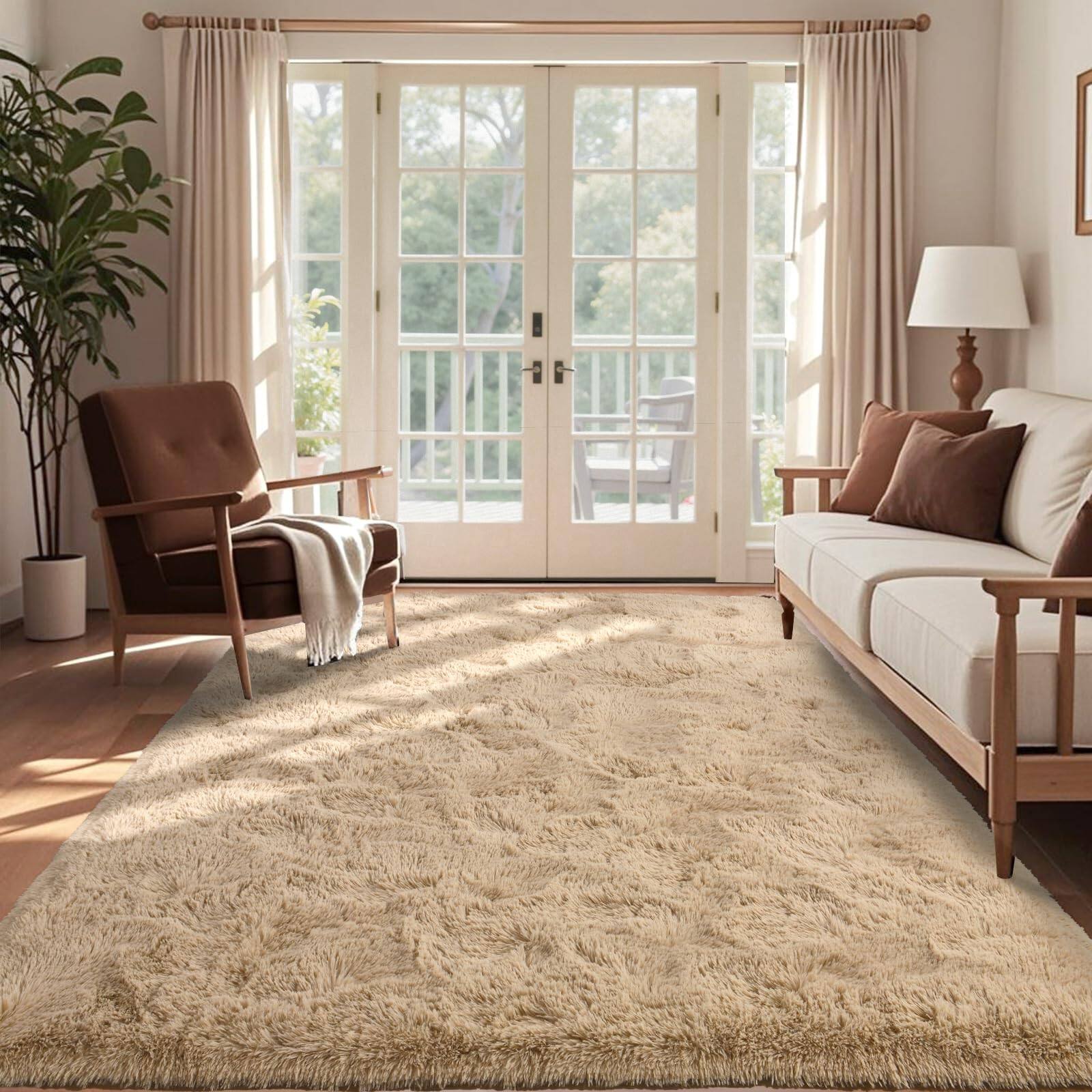 PARKER SLATER - 6x9 Large Shag Rugs Living Room Decor Tie Dyed Ultra Soft Fluffy Furry Area Bedroom Indoor Floor Aesthetic Carpet Home - F-beige