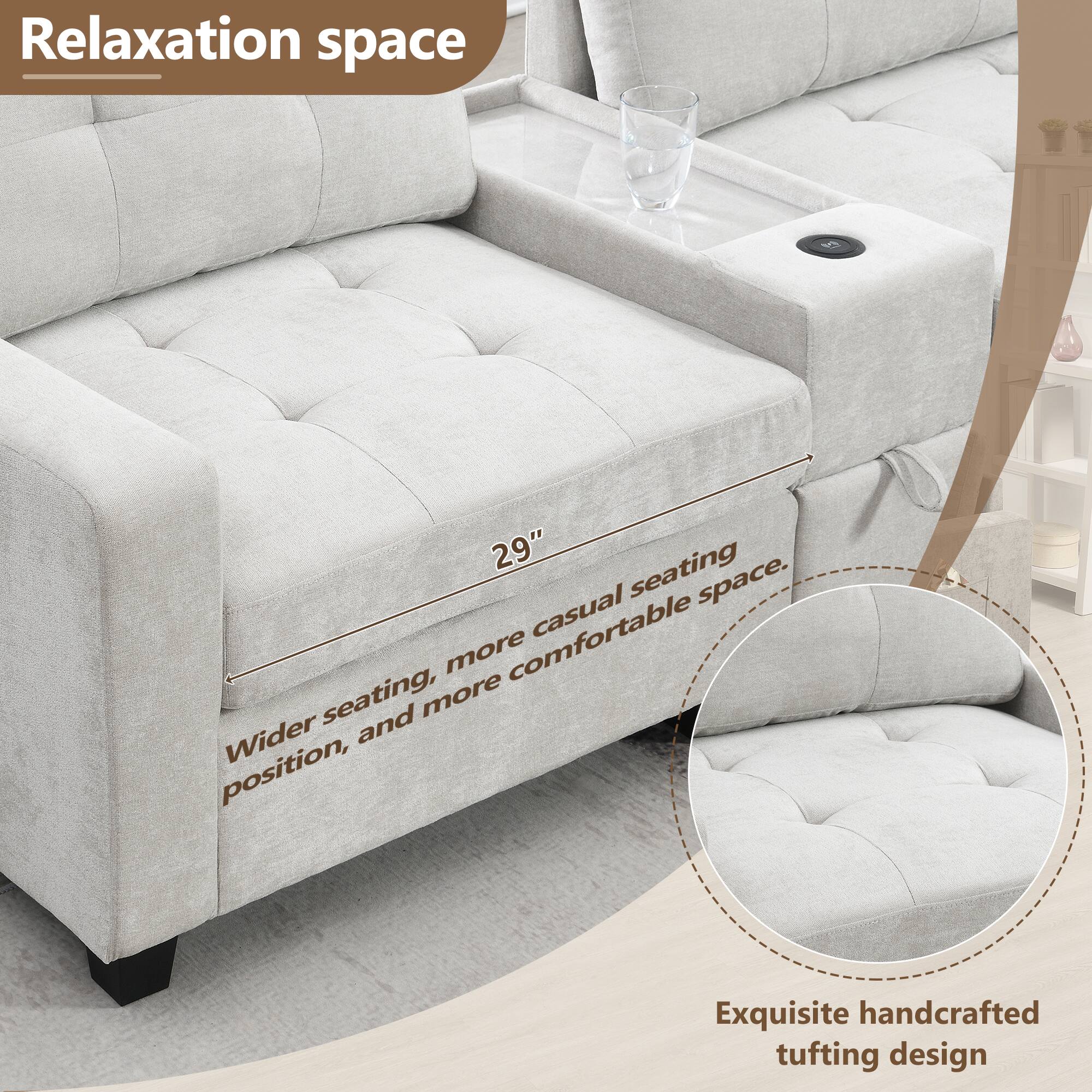 Relaxation space

29" seating casual seating. Wider seating, more comfortable position, and more comfortable space.

Exquisite handcrafted tufting design