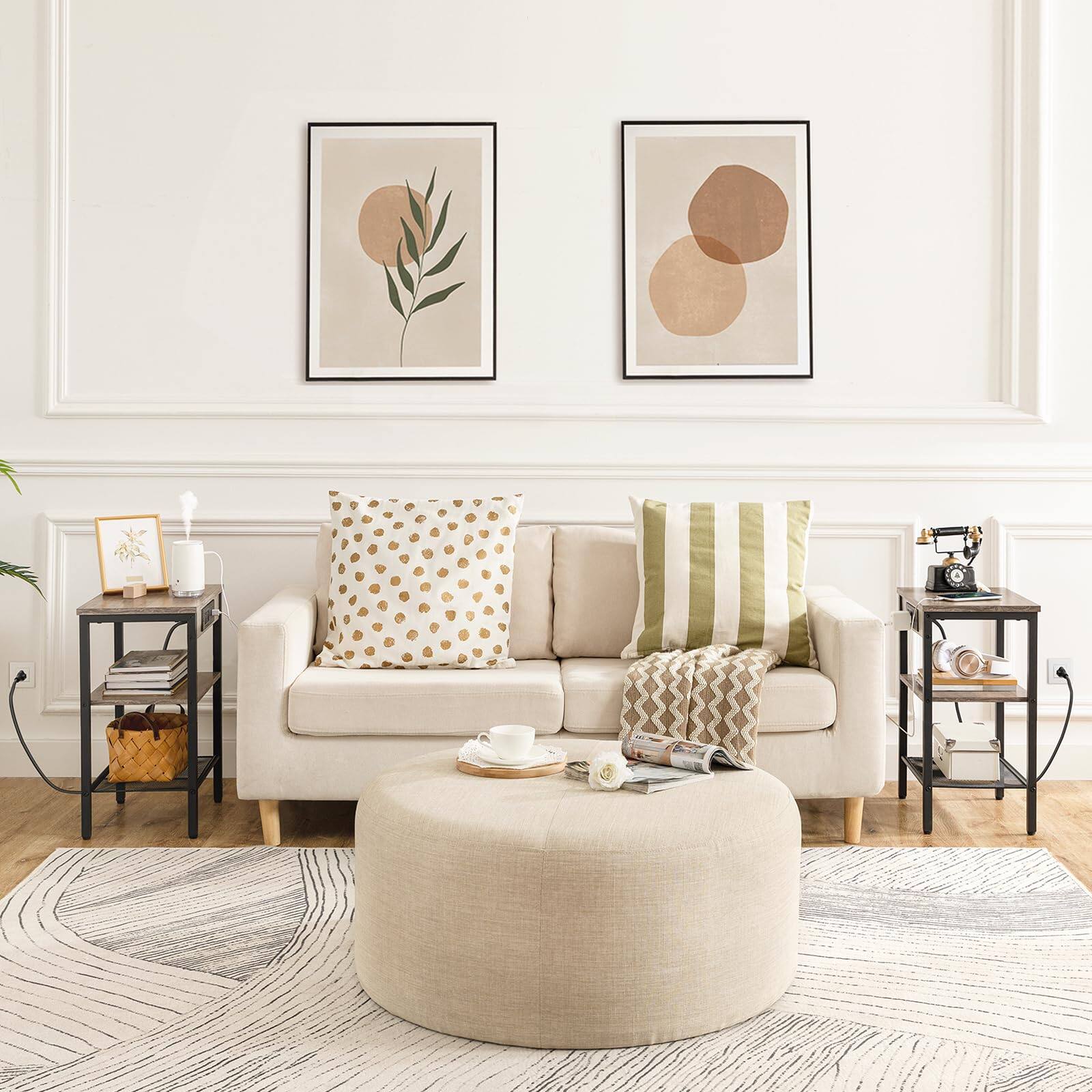 Alt View 6. PO3TICJUNKI3 - End Table With Charging Station And Usb Port Side For Space 3-tier Nightstand Adjustable Shelf Living Room ... - Rustic Brown + Black.