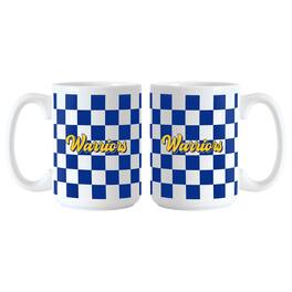 Logo Brands - Golden State Warriors 2-Pack 15oz. Checkered Wordmark Mug Set - Multicolor