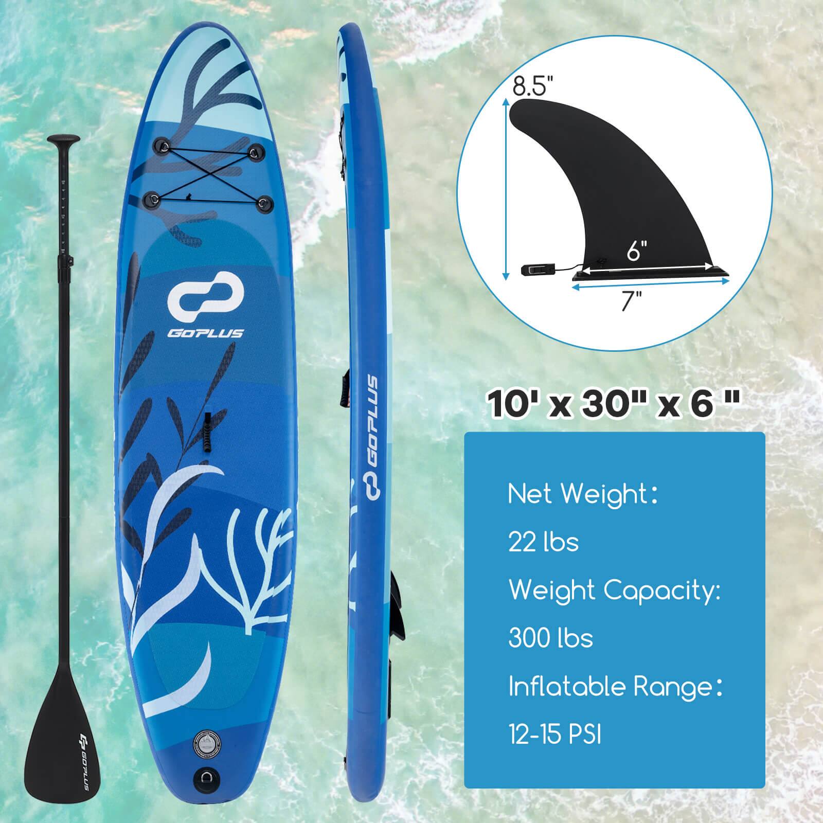 8.5"  
GOPLUS GOPLUS 8  
6" 7" 10' 30" 6"  

Net Weight: 22 lbs  
Weight Capacity: 300 lbs  
Inflatable Range: 12-15 PSI