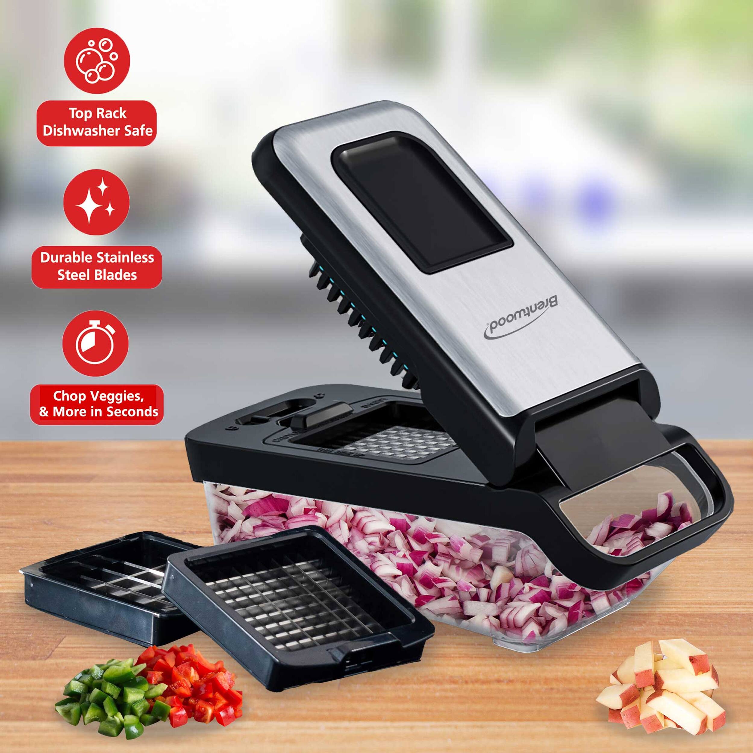 Top Rack Dishwasher Safe Durable Stainless Steel Blades Brentwood Chop Veggies, & More in Seconds