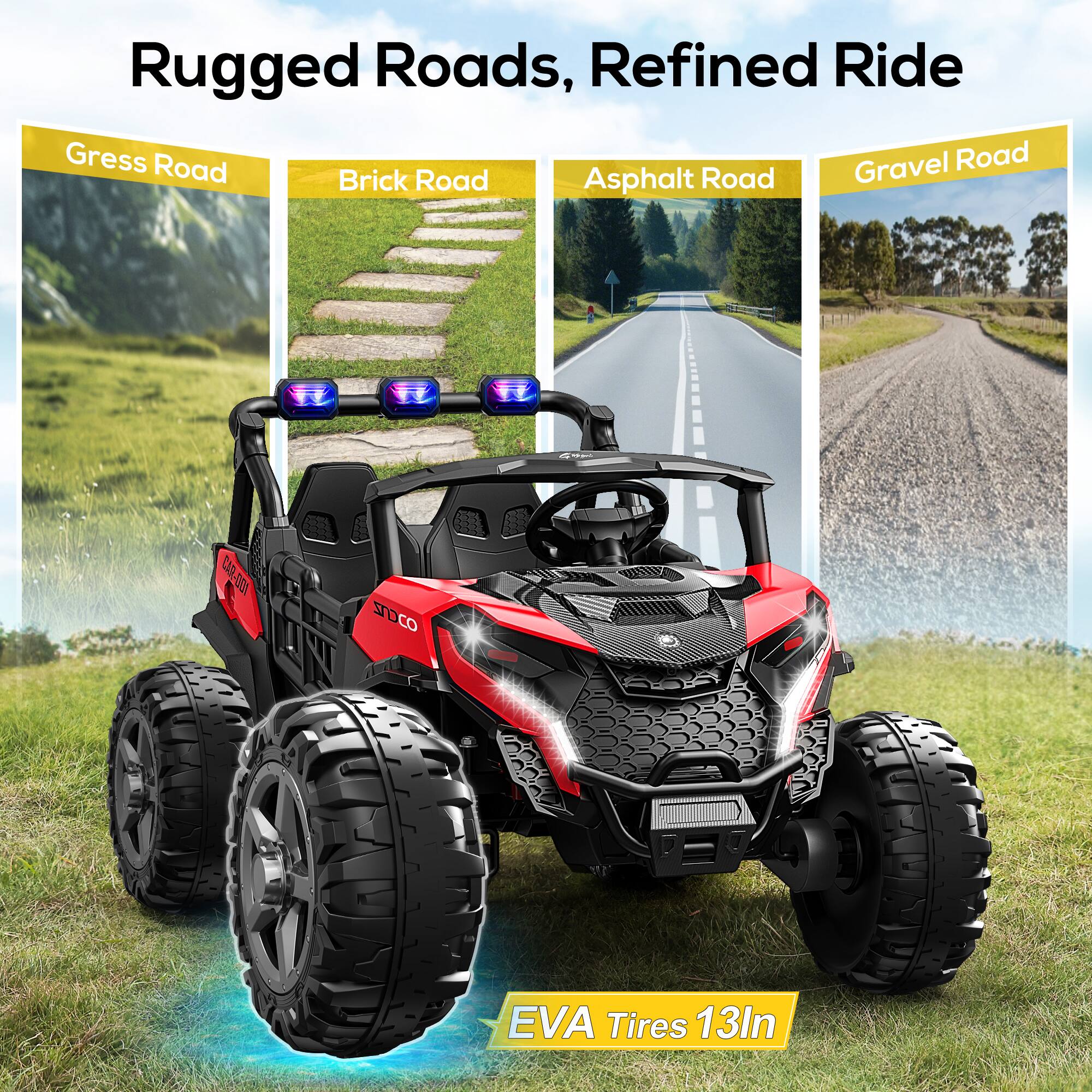 Rugged Roads, Refined Ride

Gress Road
Brick Road
Asphalt Road
Gravel Road

CAR-DOO
SNDCO
EVA Tires 13ln