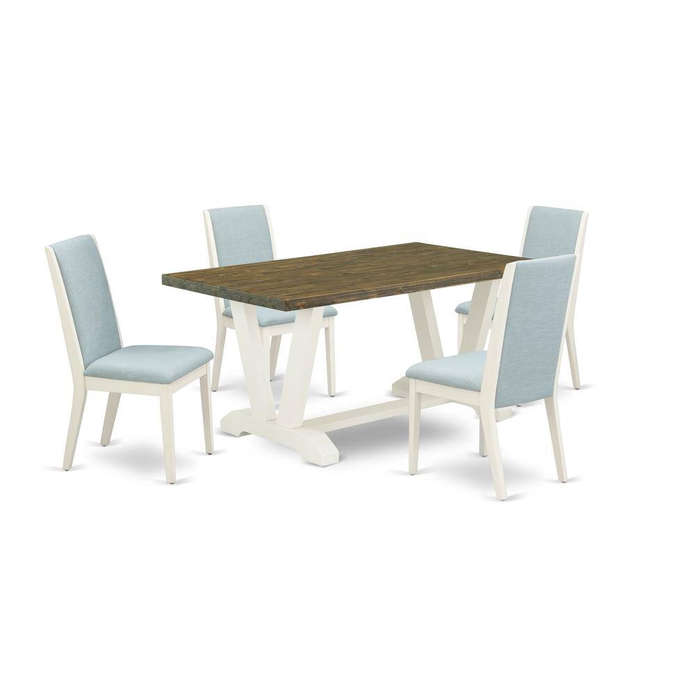 Left. East West Furniture - East West Furniture V076LA015-5 5Pc Dining Table set Includes a Dining Room Table and 4 Parson Chairs with Baby Blue - Multi-Color.