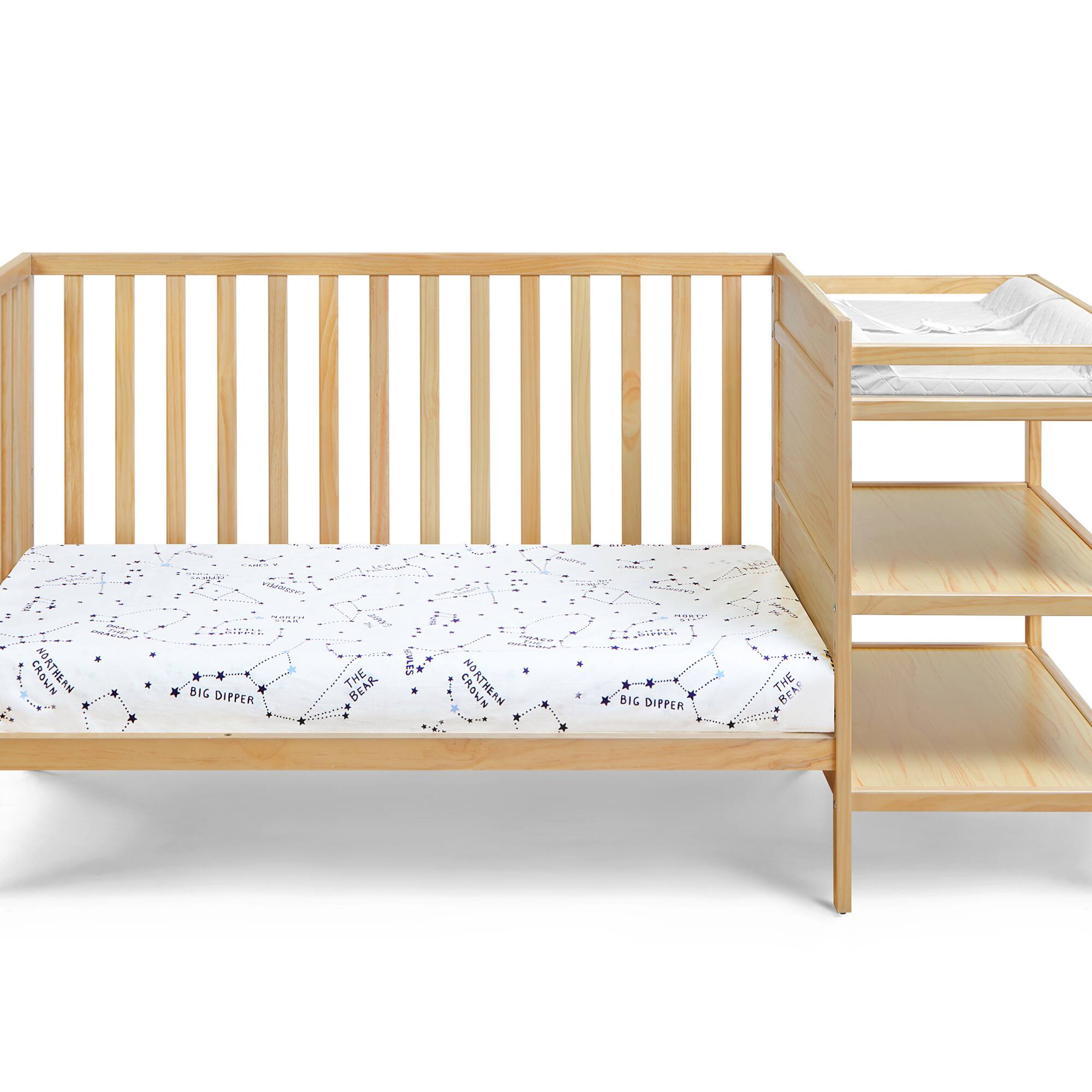 Alt View 2. GOODSILO - 3-in-1 Convertible Crib and Changer Combo with Storage Shelves and Adjustable Mattress Support - Natural.