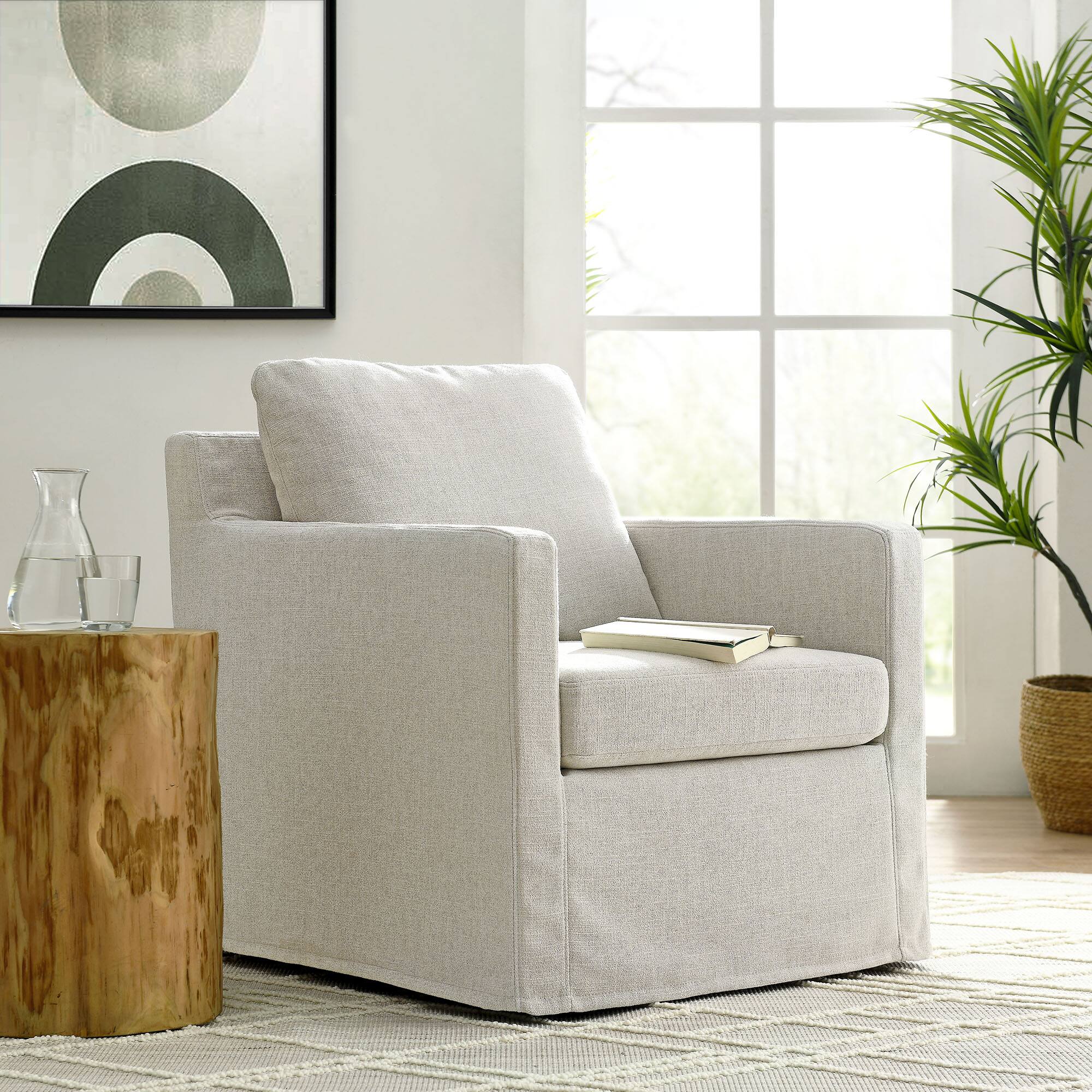 Alt View 4. Modway - Serene Fabric Slipcovered Swivel Armchair by Modway - Brown.
