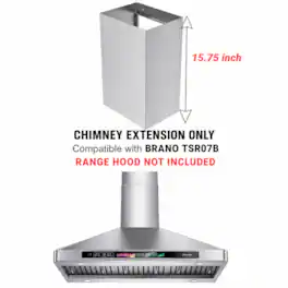 Brano - TSR07B Series Flue Extension Kit for 9-10 Ft Ceilings - 15.75 inch Chimney Range Hood Accessory in Stainless Steel - Silver