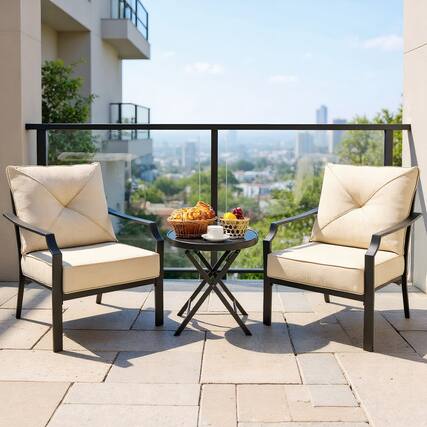 Front. Kadyn - 2 Patio Dining Set with Padded Cushions Armrest Steel Frame, Patio Bistro Armchair Set, Outdoor Conversation Furniture - Beige.