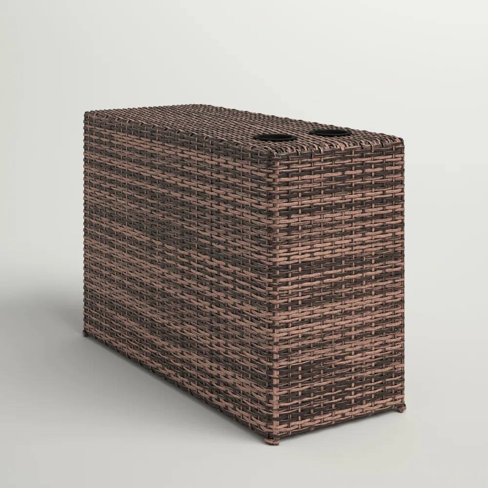 Left. Mondawe - Wicker Outdoor Side Table with Dual Cup Holders - Brown.