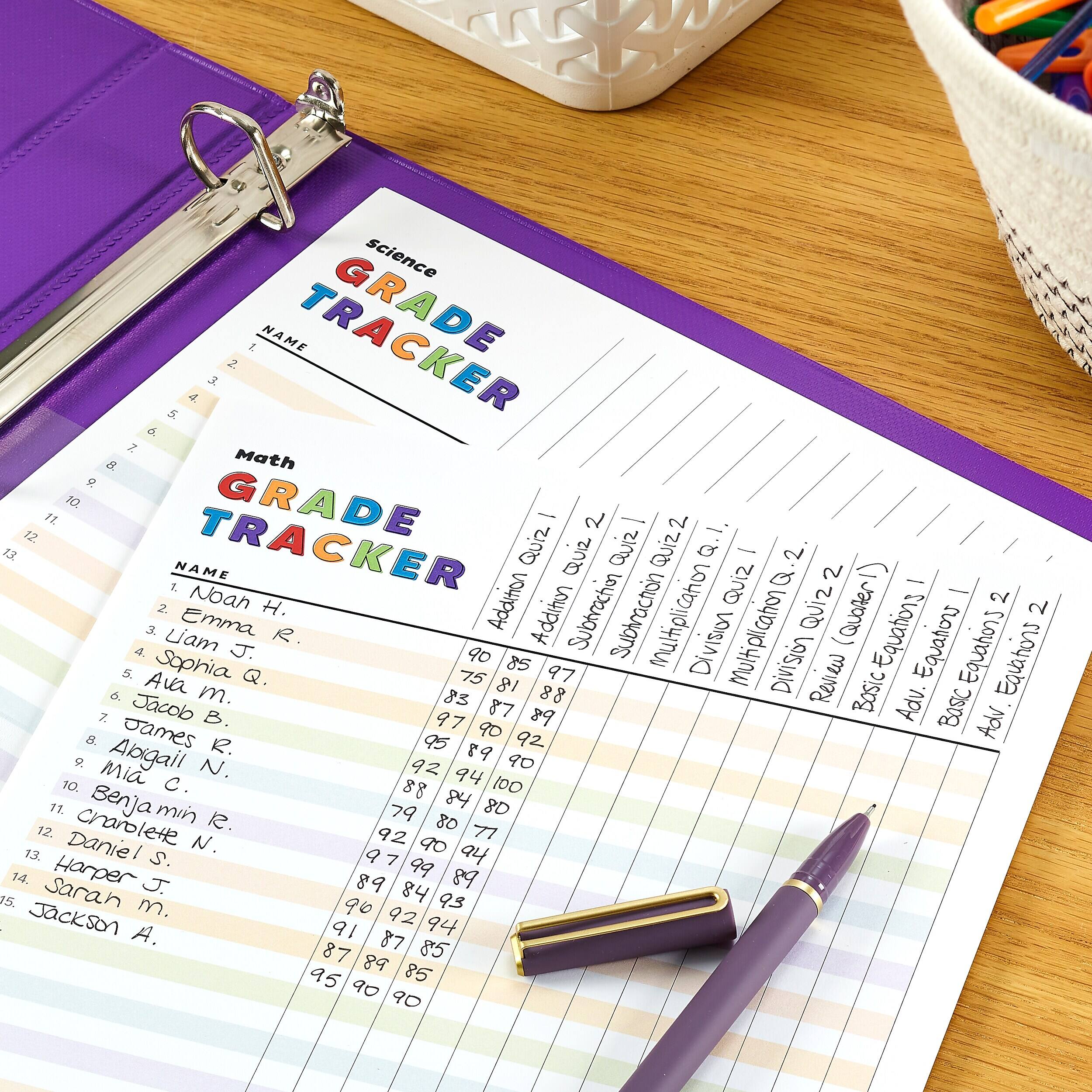 Science Grade Tracker

Math Grade Tracker

NAME | Addition Quiz 1 | Addition Quiz 2 | Subtraction Quiz 1 | Subtraction Quiz 2 | Multiplication Quiz 1 | Multiplication Quiz 2 | Division Quiz 1 | Division Quiz 2 | Basic Equations Quiz 1 | Basic Equations Quiz 2 | Advanced Equations Quiz 1 | Advanced Equations Quiz 2

1. Noah H. | 83 | 85 | 90 | 87 | 18 | 85 | 88 | 97
2. Liam J. | 97 | 89 | 90 | 92 | 89 | 90 | 92 | 90
3. Emma R. | 92 | 90 | 90 | 88 | 84 | 88 | 90 | 90
4. Sophia M. | 95 | 90 | 92 | 89 | 90 | 90 | 90 | 90
5. Jacob | 94 | 100 | 88 | 85 | 
