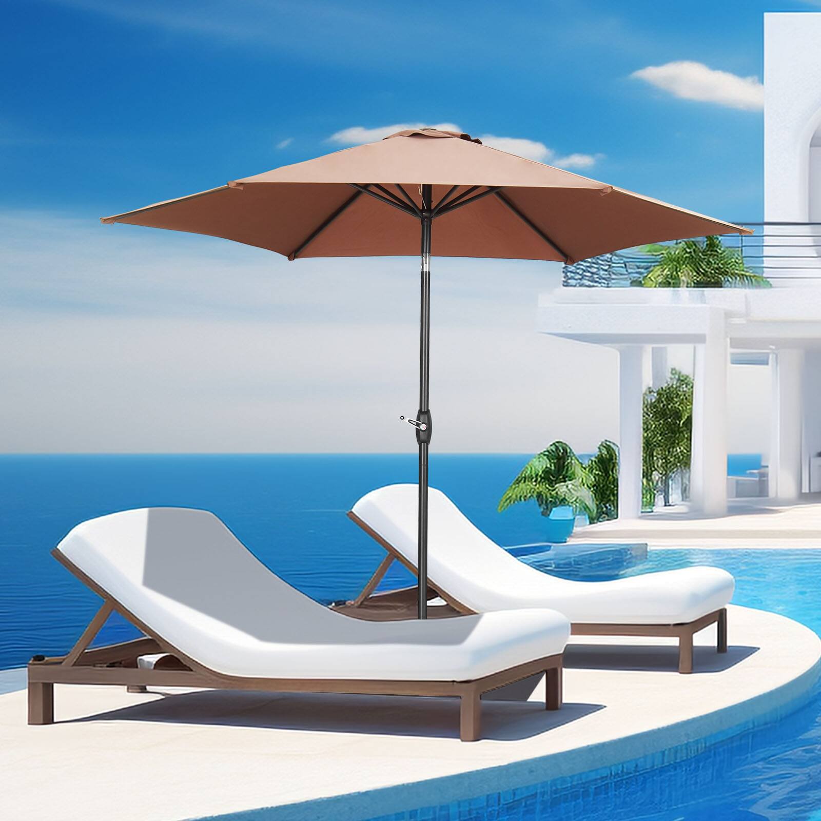 Left. Ainfox - Ainfox 9ft Patio Umbrella Outdoor Market Umbrella UV Protection Sturdy Frame W/Easy Crank - Coffee.
