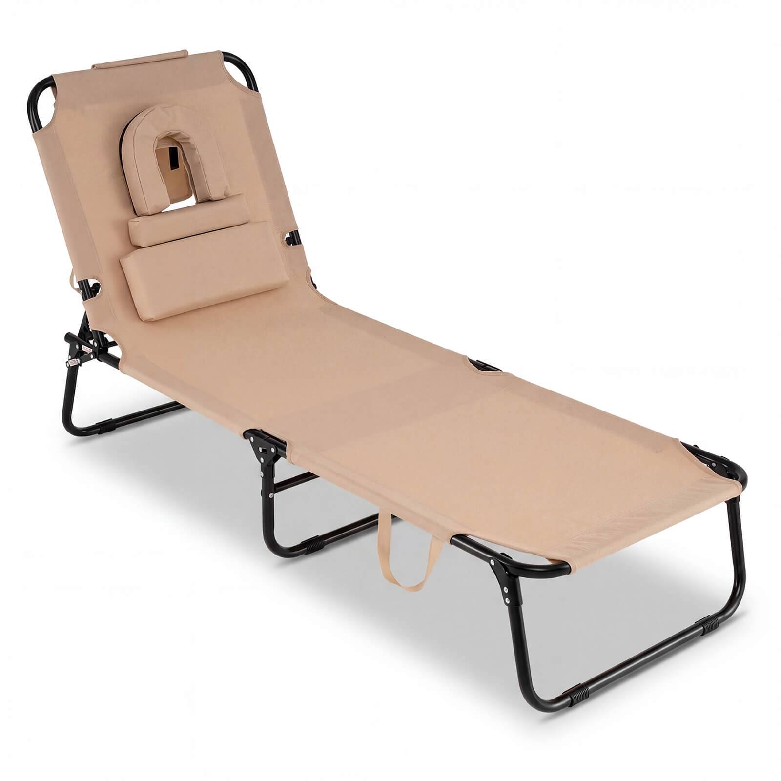 Costway - Folding Beach Sun Lounger with Face Hole & Removable Pillows, 4-Position Backrest - Sand price history on PriceWatchPro