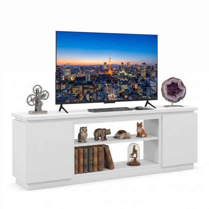 Left. WELLFOR - TV Stand for TVs up to 80", Modern Entertainment Center with Adjustable Shelves and Anti-Tipping Kits, TV Cabinet - White.