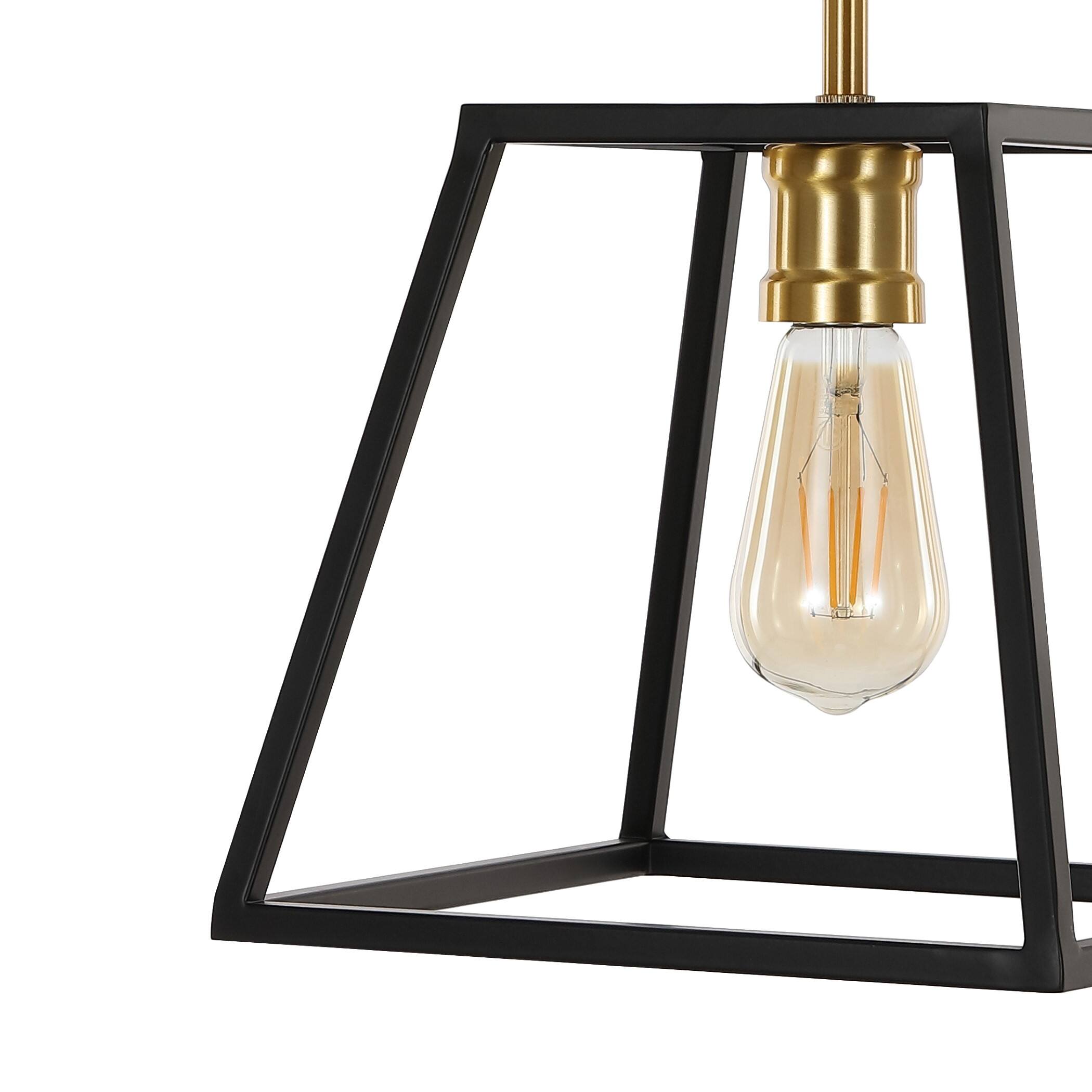Alt View 4. Jonathan Y - Girard 9.25" 1-Light Farmhouse Industrial Iron LED Pendant, Black/Brass Gold - Black/Brass Gold.