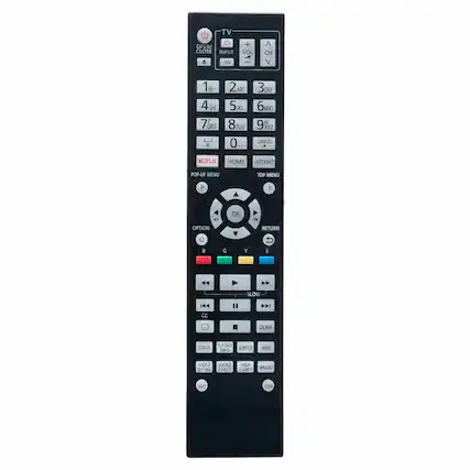 TV OPEN/CLOSE
INPUT
AV
1 @ 2 3 DEF
4 GHI 5 JKL 6 MNO
7 PQRS 8 TUV 9 WXYZ
0 .
VOL + CH ^
VOL - CH V
NETFLIX
POP-UP MENU
HOME
INTERNET
TOP MENU
OK
RETURN
OPTION
R G Y B
SLOW
DLNA
CC
SUBTITLE
AUDIO
HIGH CLARITY
MIRACAST
DIM
STATUS
INFO.
VIDEO SETTING
SOUND EFFECT
LIGHT
PLAYBACK