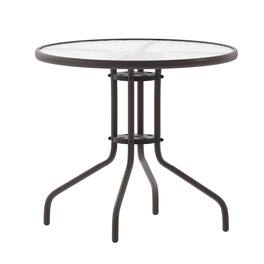 Emma + Oliver - 31.5" Round Tempered Glass Metal Table with Smooth Ripple Design Top - Clear Top/Bronze Frame