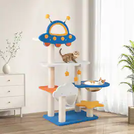 Gymax - 49'' Tall Cat Tree w/ UFO Top Perch Space Capsule Sisal Scratching Posts Cloud
