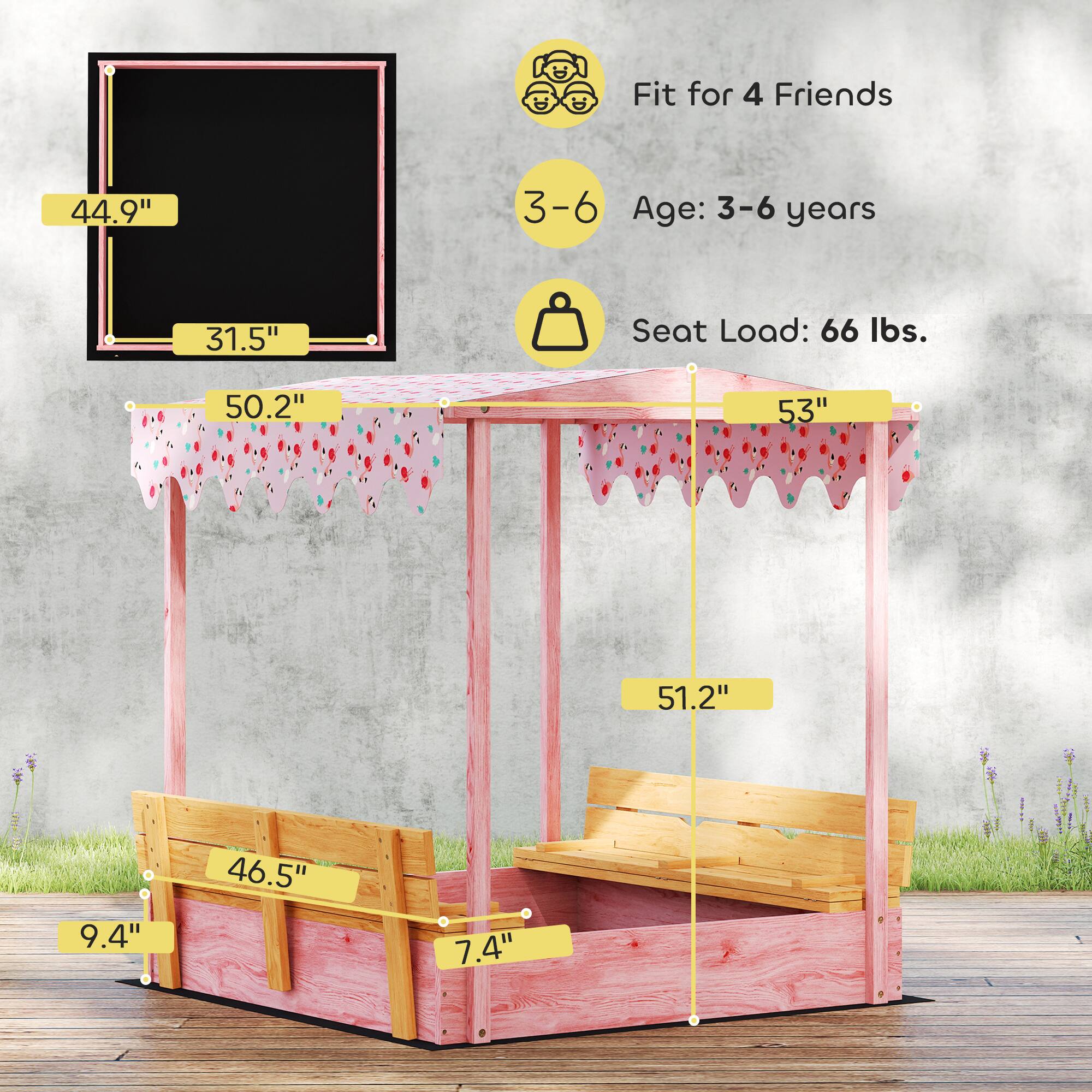 Fit for 4 Friends  
Age: 3-6 years  
Seat Load: 66 lbs.  

44.9"  
31.5"  
50.2"  
53"  
51.2"  
46.5"  
9.4"  
7.4"