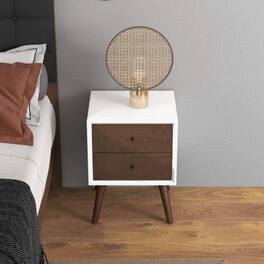 LUCKY ONE - 23.6" Assembled Mid Century Nightstand 2-Drawer Solid Wood Bedside Table - Dark Brown,White