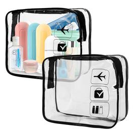 Mber - 2x TSA Approved Clear Carry On Travel Bag, Small Makeup Cosmetic Organizer, Water Resistant PVC Zipper Toiletry Poach - Black