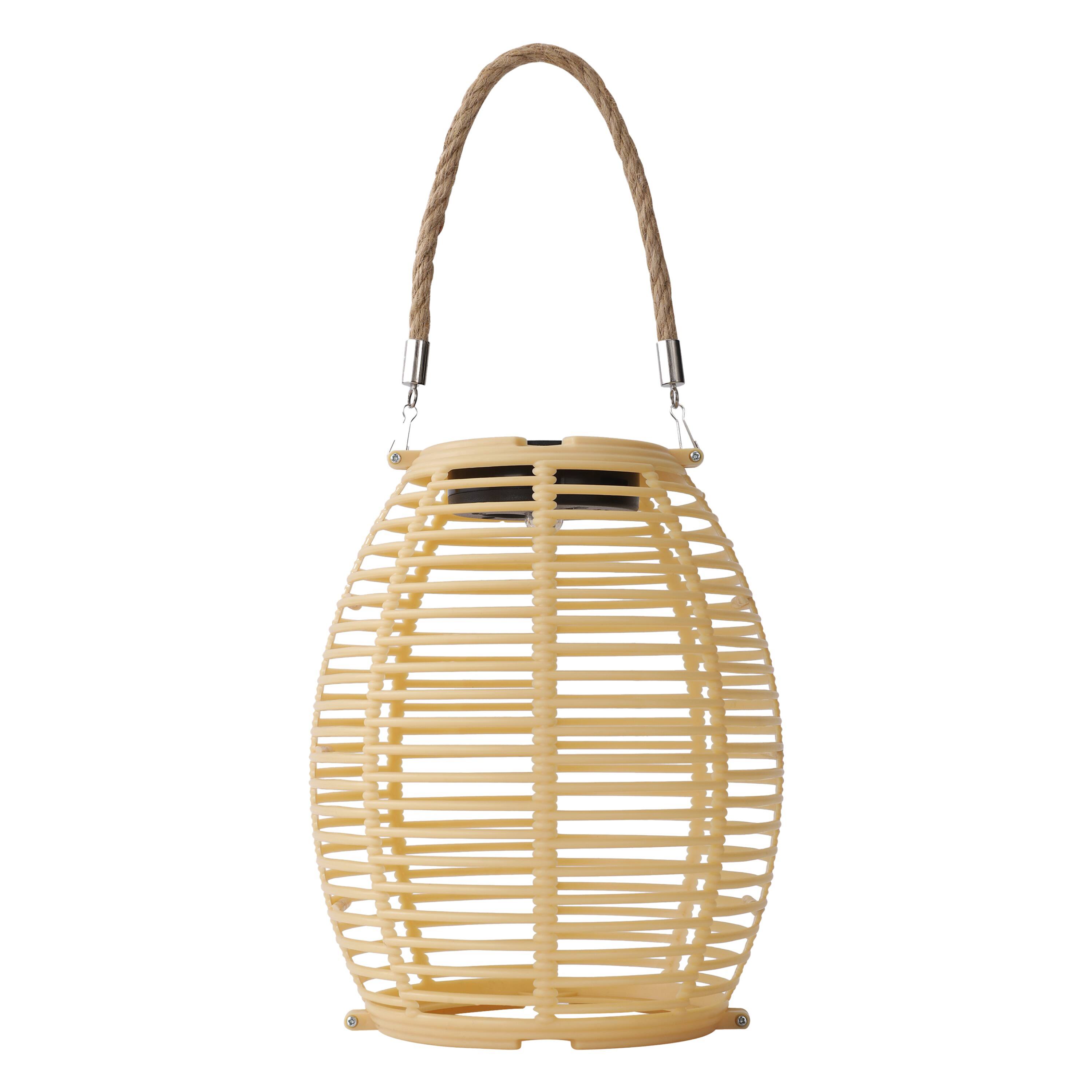 Alt View 5. Techko - Outdoor Solar Rattan-Style Round LED Lantern with Handle.
