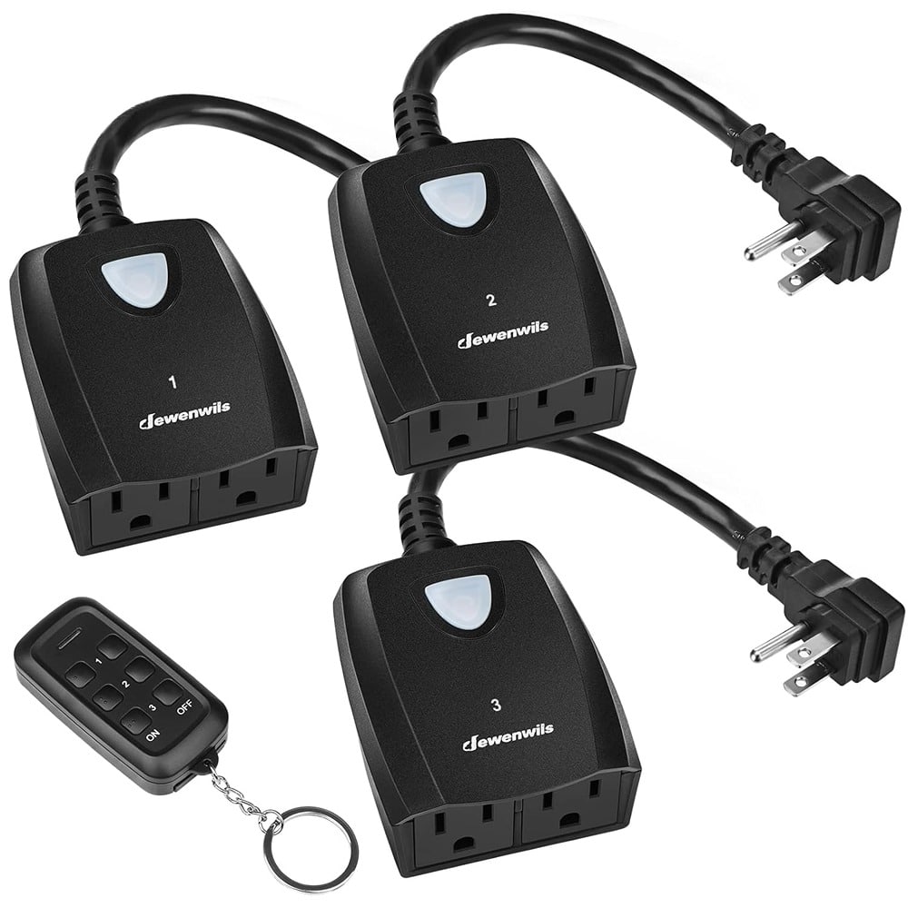 MOSZAR LLC - Outdoor Wireless Remote Outlet – 3 Outlets, 15A, Weatherproof, White - Black