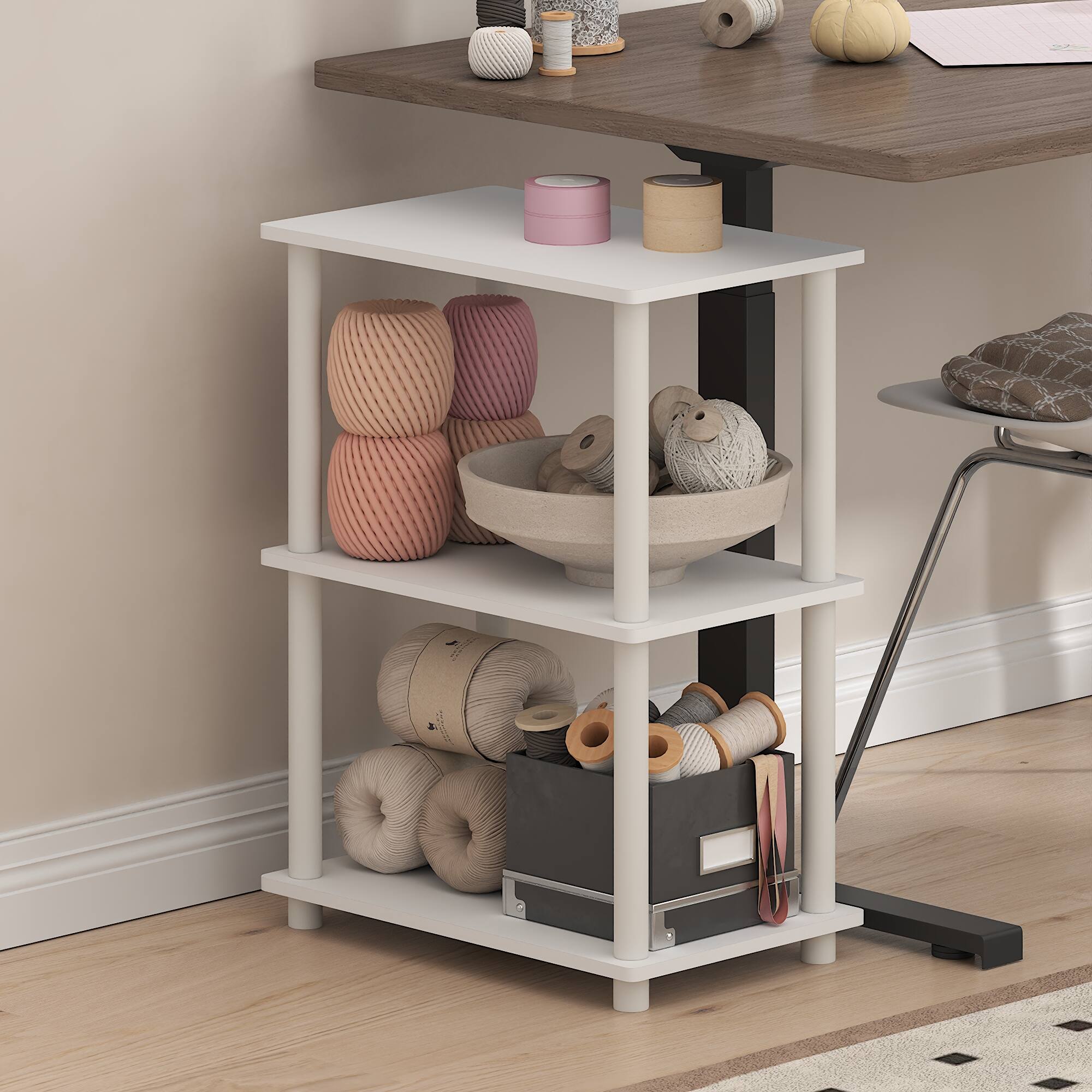Alt View 1. Furinno - TURN-N-TUBE Storage Shelves, Book Shelf, Corner Shelf, for Organization and Storage, Living Room, Garage, Home Office - White/White.