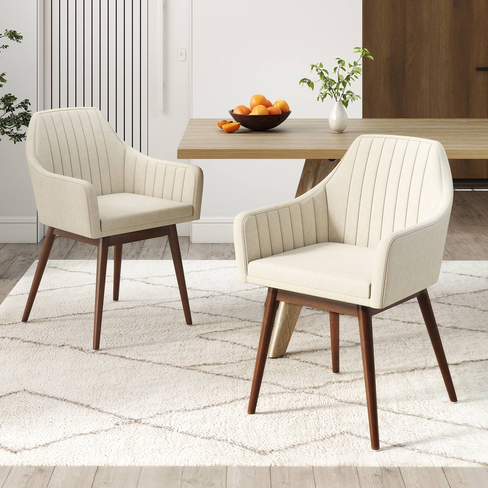 Alt View 1. Gymax - Gymax Set of 4 Dining Chairs Upholstered Kitchen Table Chairs w/ Solid Wood Legs Beige - Beige.
