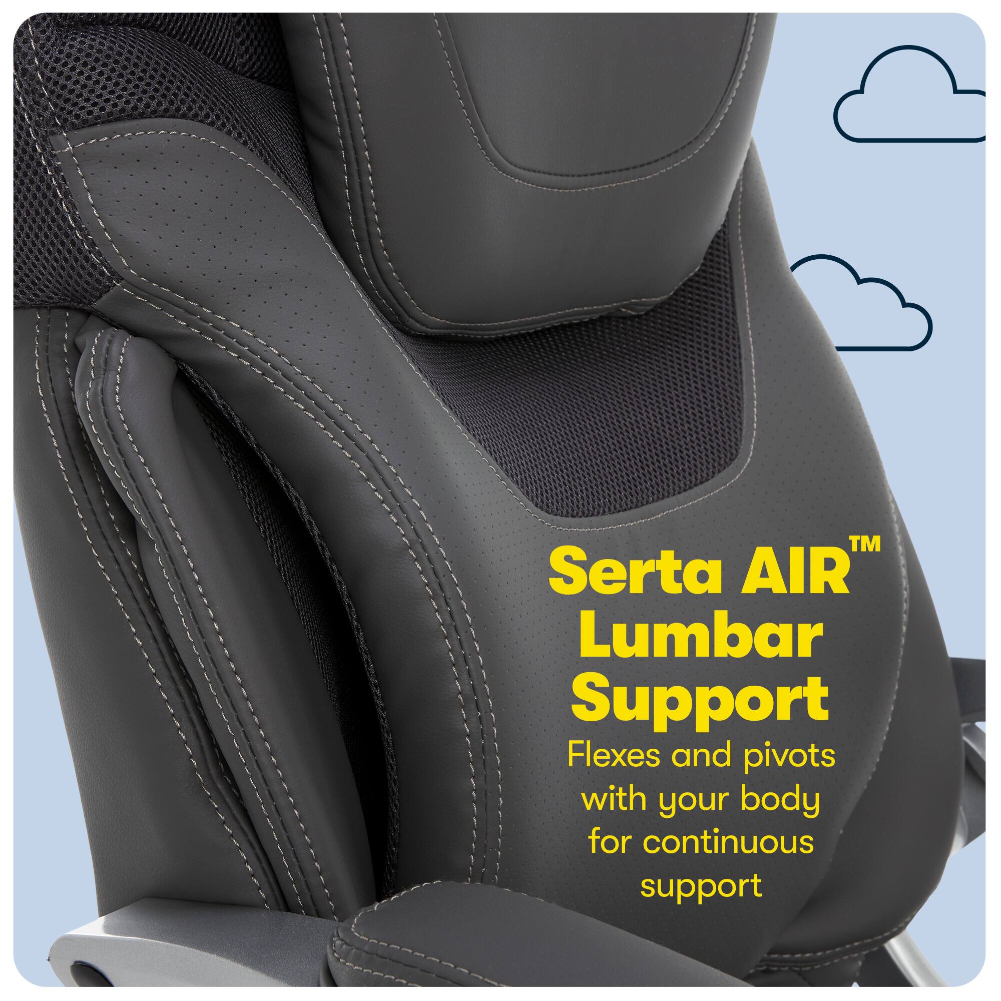 Alt View 16. Serta - Executive Office Chair with Serta Air Lumbar Support Padded Arms Reclining Leather Computer Chair for Home Office - Gray.
