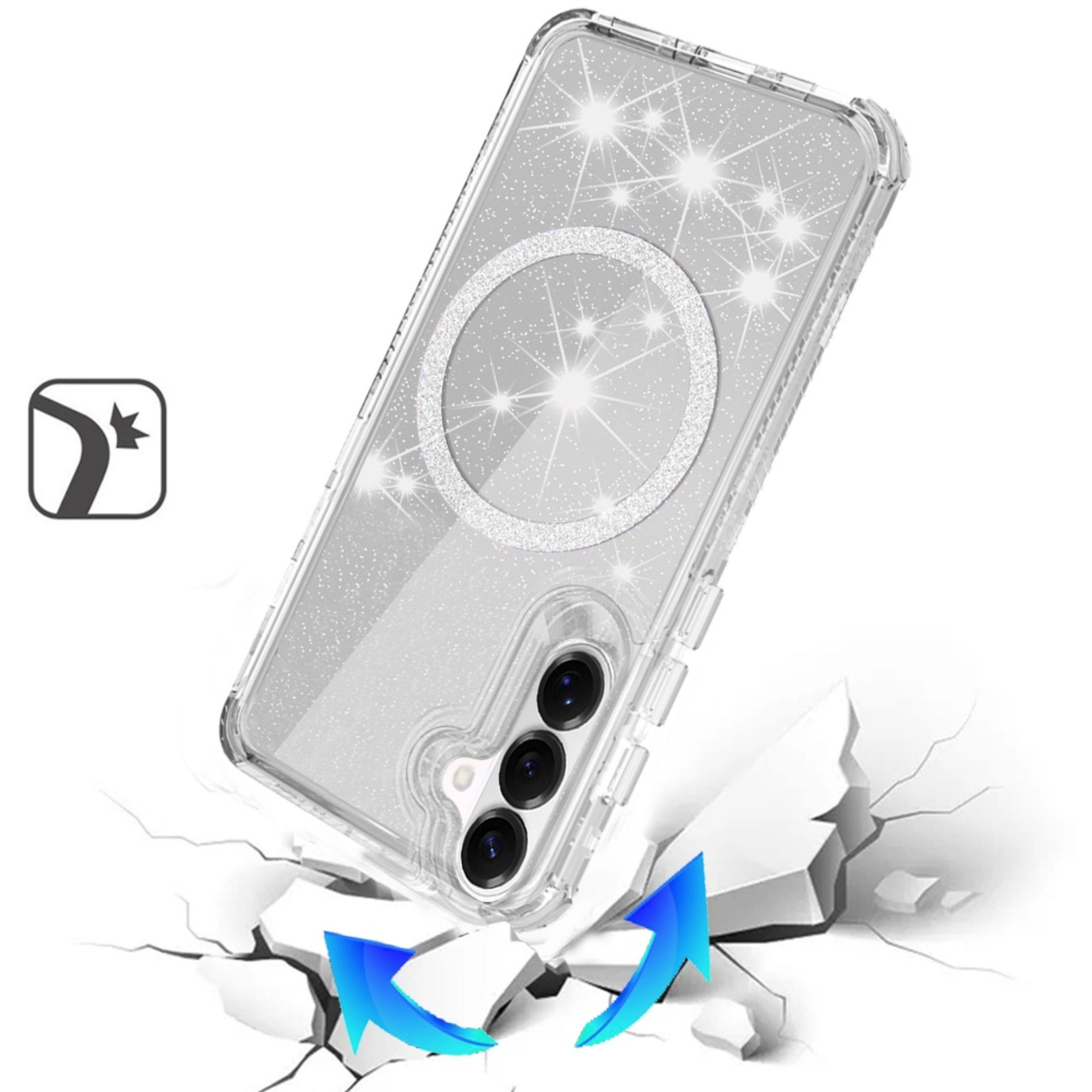 Angle. Kitcheniva - Glitter Magnetic Shockproof Case With Tempered Glass For Samsung S26 6.3" Clear - Clear.