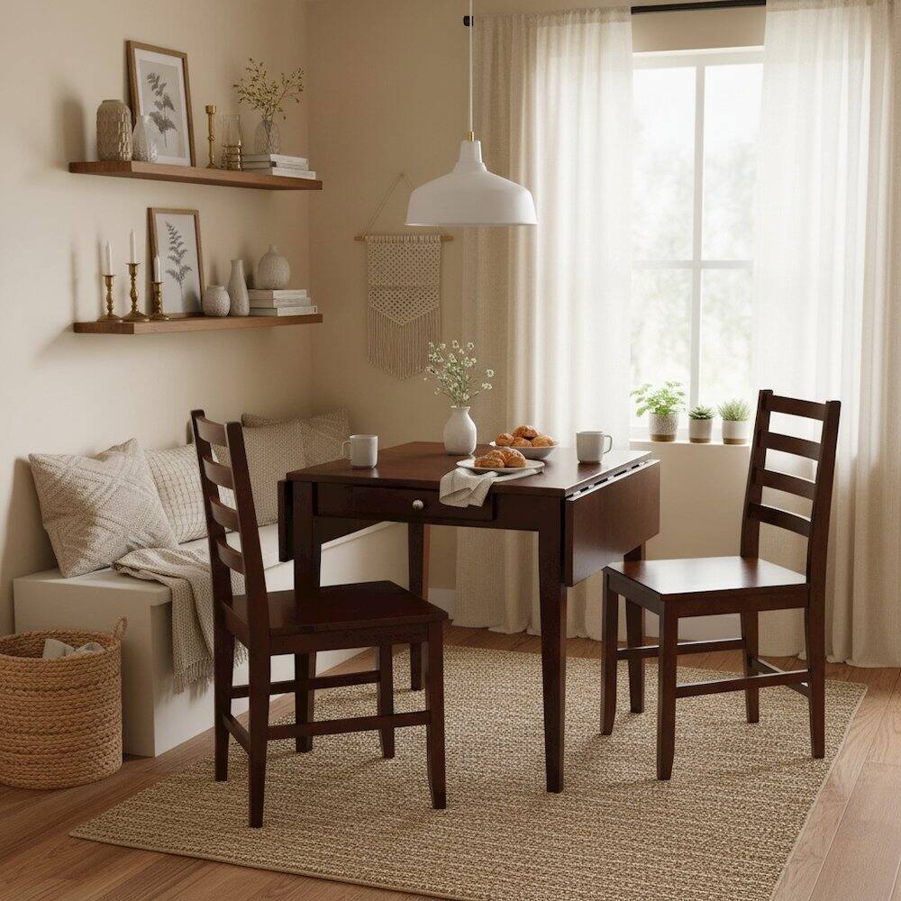 Alt View 1. FurniFact - Drop Leaf Table Set - Walnut.