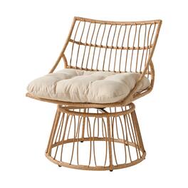 Alaterre Furniture - Servana Outdoor Wicker Chair Oversized Outdoor Swivel Chair with Cushion Weather-Resistant Patio Lounger - Tan