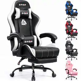Celtoss - Gaming Chair with Footrest, High Back Ergonomic Office Computer Desk Chair, Lumbar Support, PU Leather Recliner - White