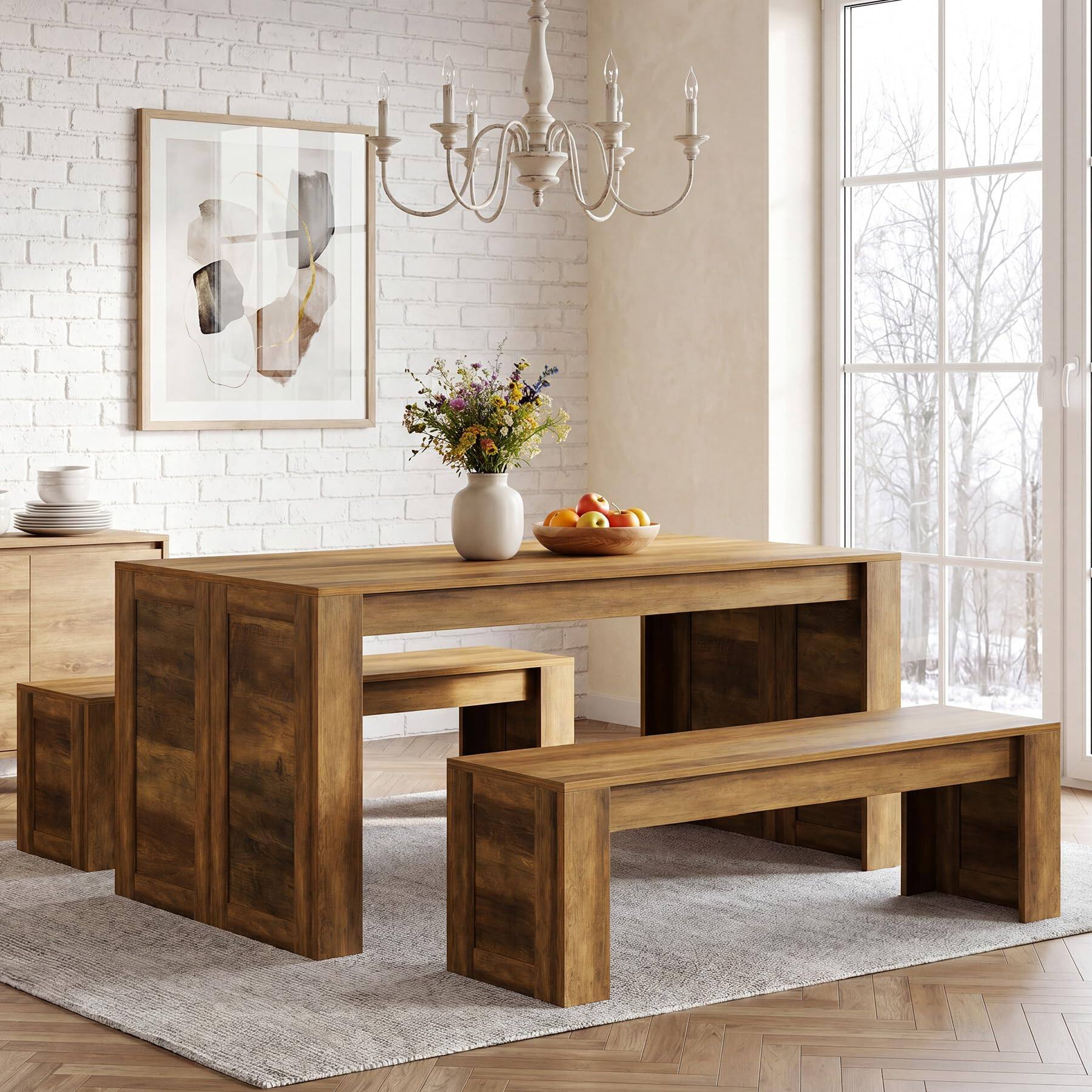 Tribesigns Farmhouse Dining Table Set for 4 6 Rustic Brown - Best Buy