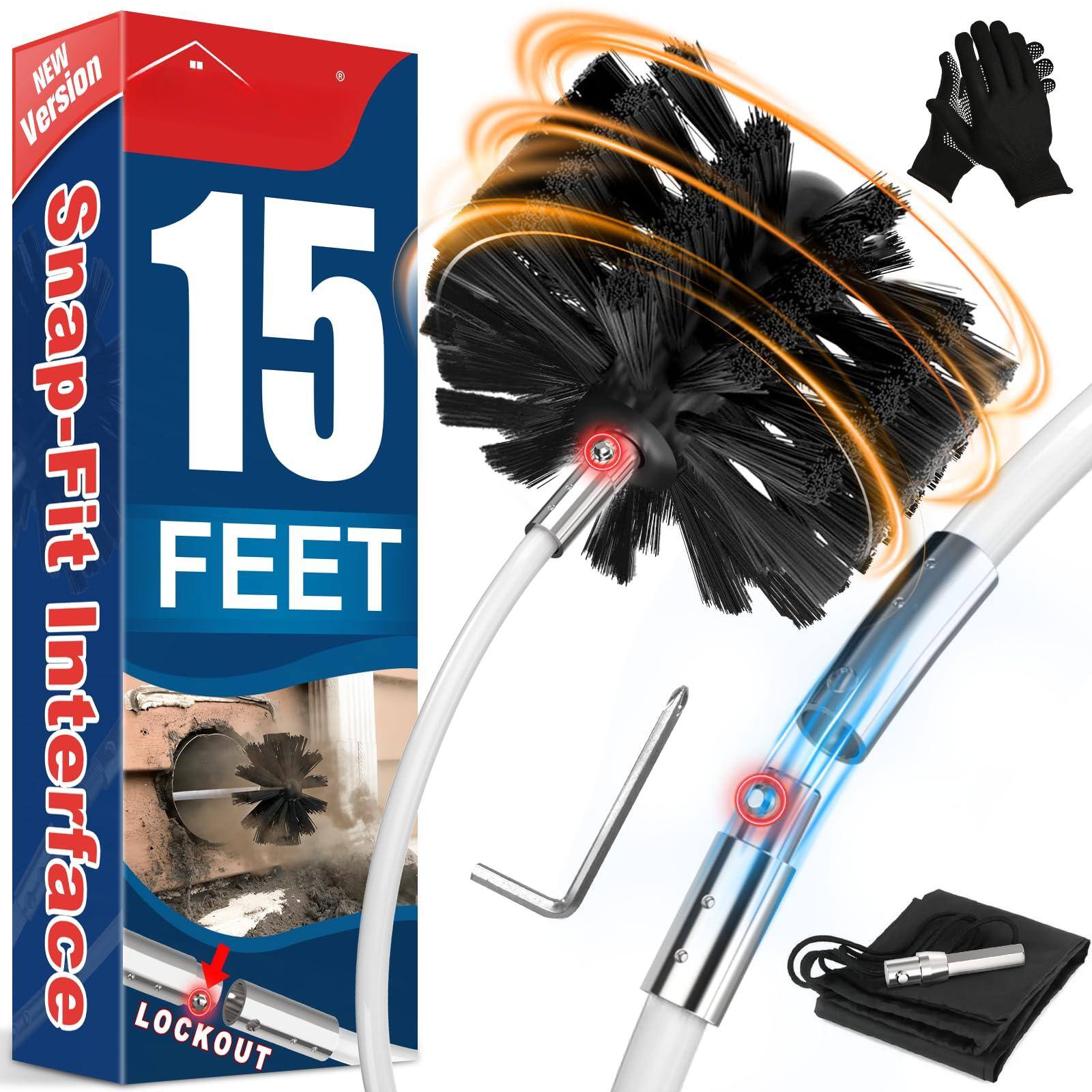 JETRANSPORT - 50 Feet Dryer Vent Cleaner Kit/lint Remover/fireplace Chimney Brushes/upgraded Flexible Quick-snap Brush With - 15 feet