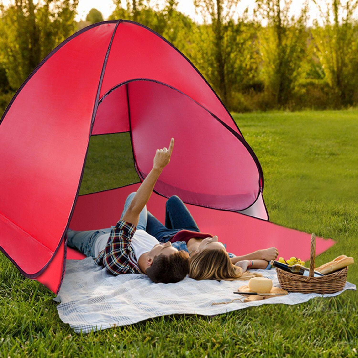 Back. Loheer - Loheer Pop Up Beach Tent Anti-UV Sun Shade Shelter Waterproof Automatic Canopy for Camping Park and Lake Red - Red.