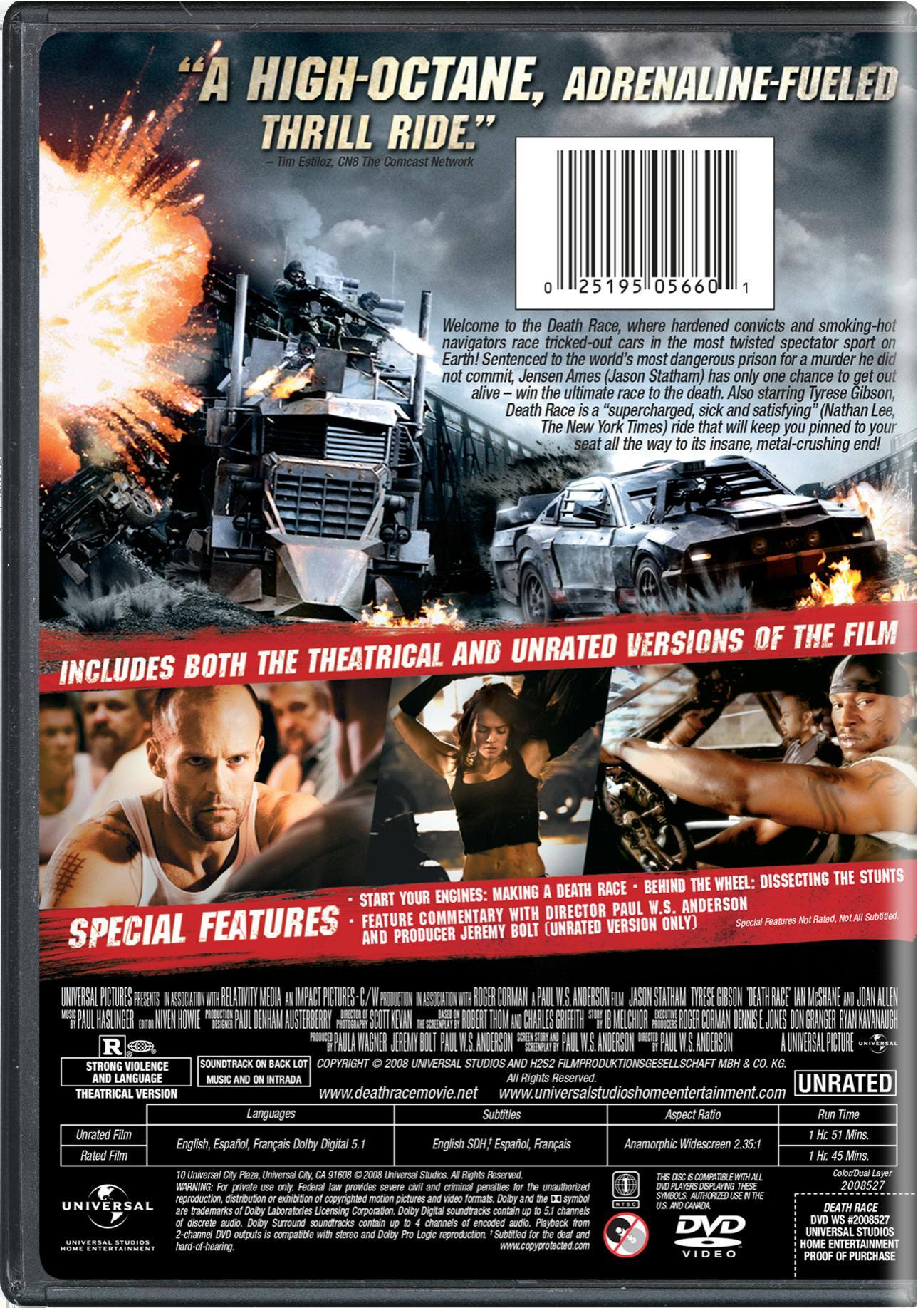 Back. Death Race (DVD Unrated) [DVD].
