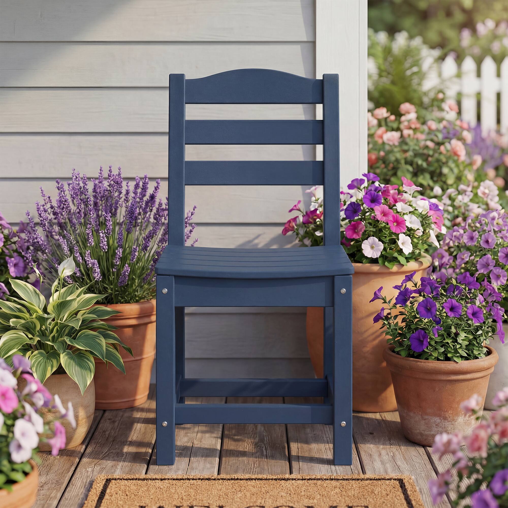 Alt View 1. Famapy - Pairs of HDPE Outdoor Armless Dining Chair - 4 Colors Weatherproof Patio Chair for Garden, Poolside 330LBS Capacity - Navy blue.