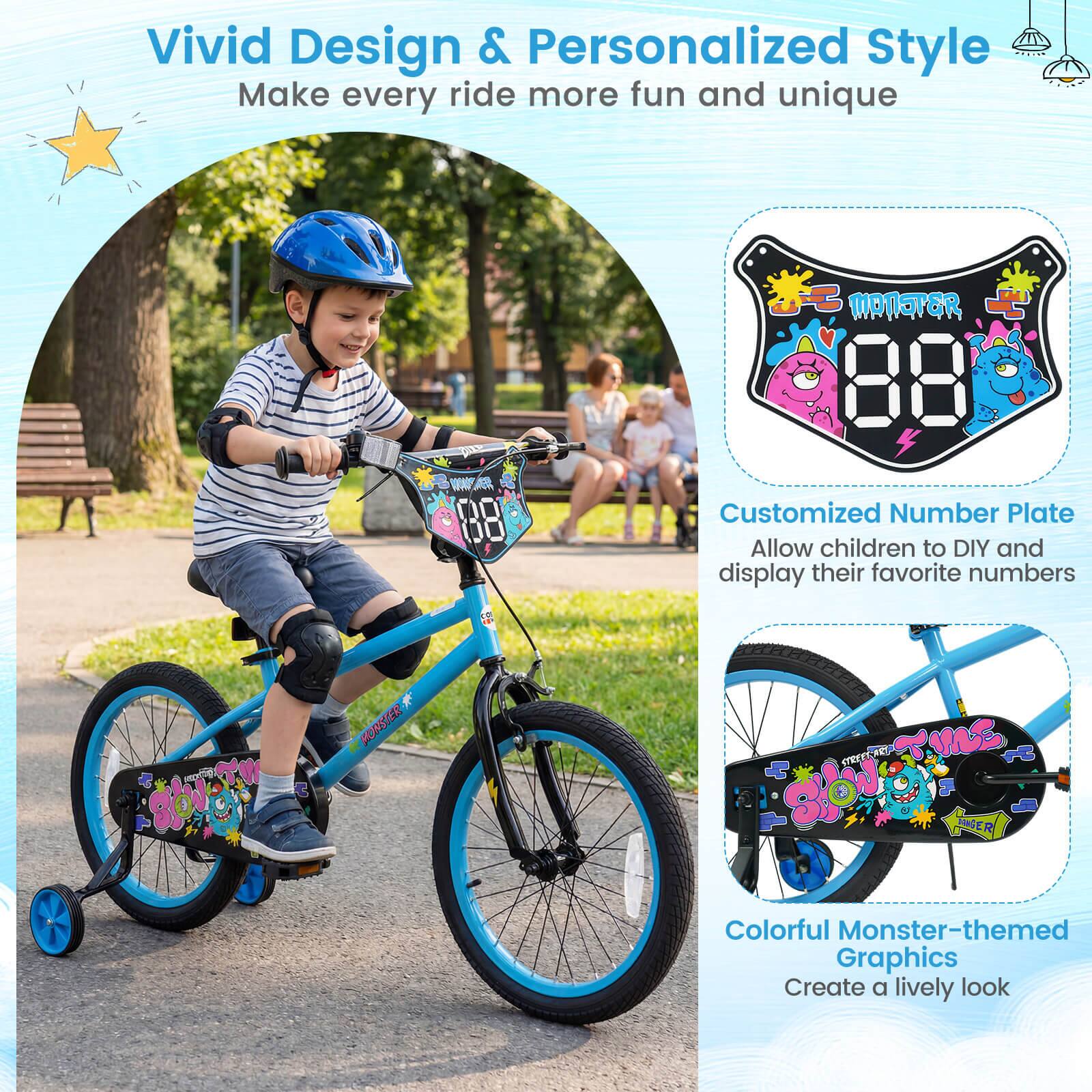 Vivid Design & Personalized Style  
Make every ride more fun and unique  

Customized Number Plate  
Allow children to DIY and display their favorite numbers  

Colorful Monster-themed Graphics  
Create a lively look