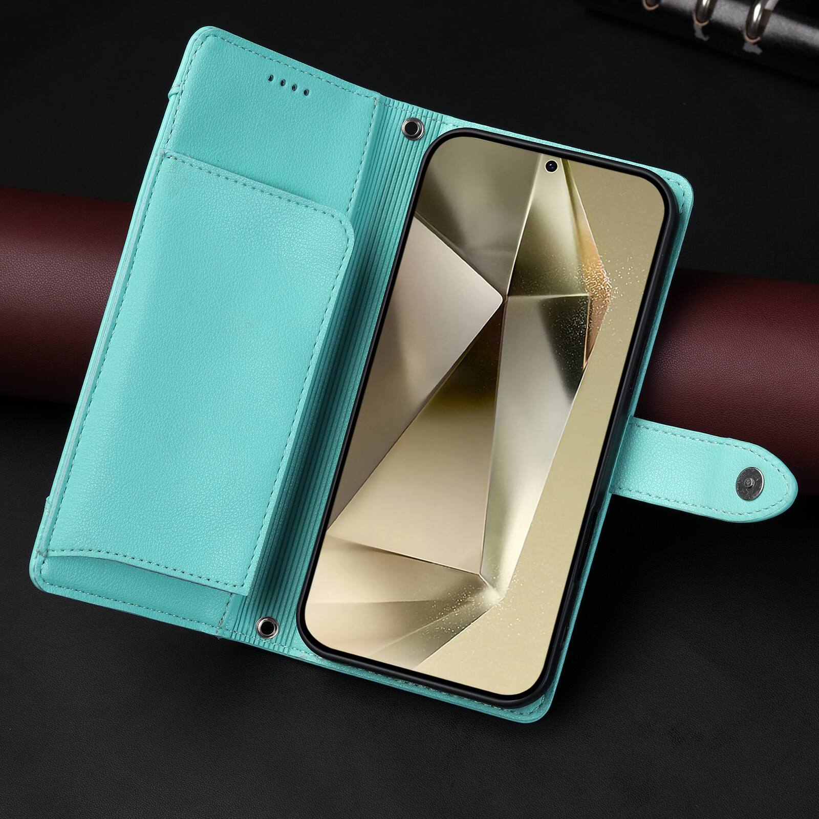 Alt View 3. Dteck - Wallet Case for Samsung Galaxy S25 FE Crossbody Premium Leather Flip Kickstand Zipper Card Slot Cover With Strap+Lanyard - Mint.