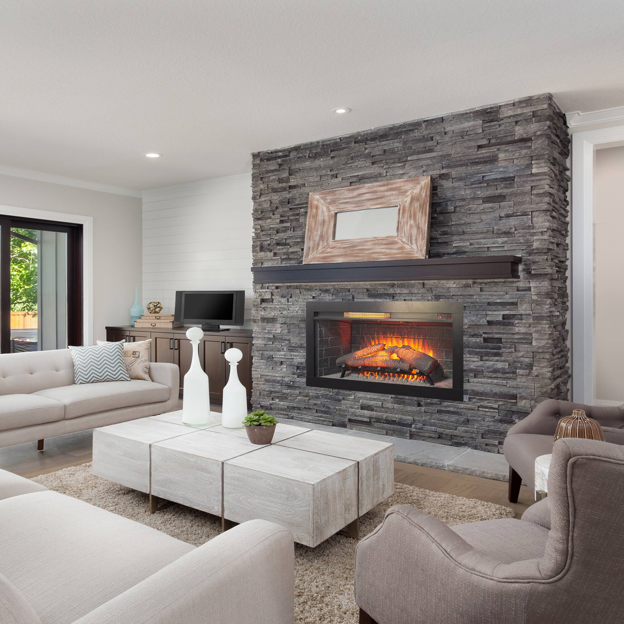 Alt View 6. Boyel Living - 36-in Antique Black Infrared Electric Fireplace Insert 1500W 5018 BTU with Touch Panel Remote Control Removable Trim Kit - Antique Black.