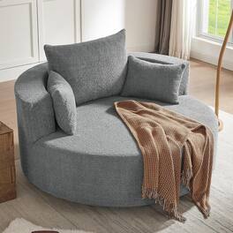 Trinkets Crazed - Oversized Round Swivel Barrel Chair, Large Upholstered Accent Sofa Chair with 3 Pillow - Gray