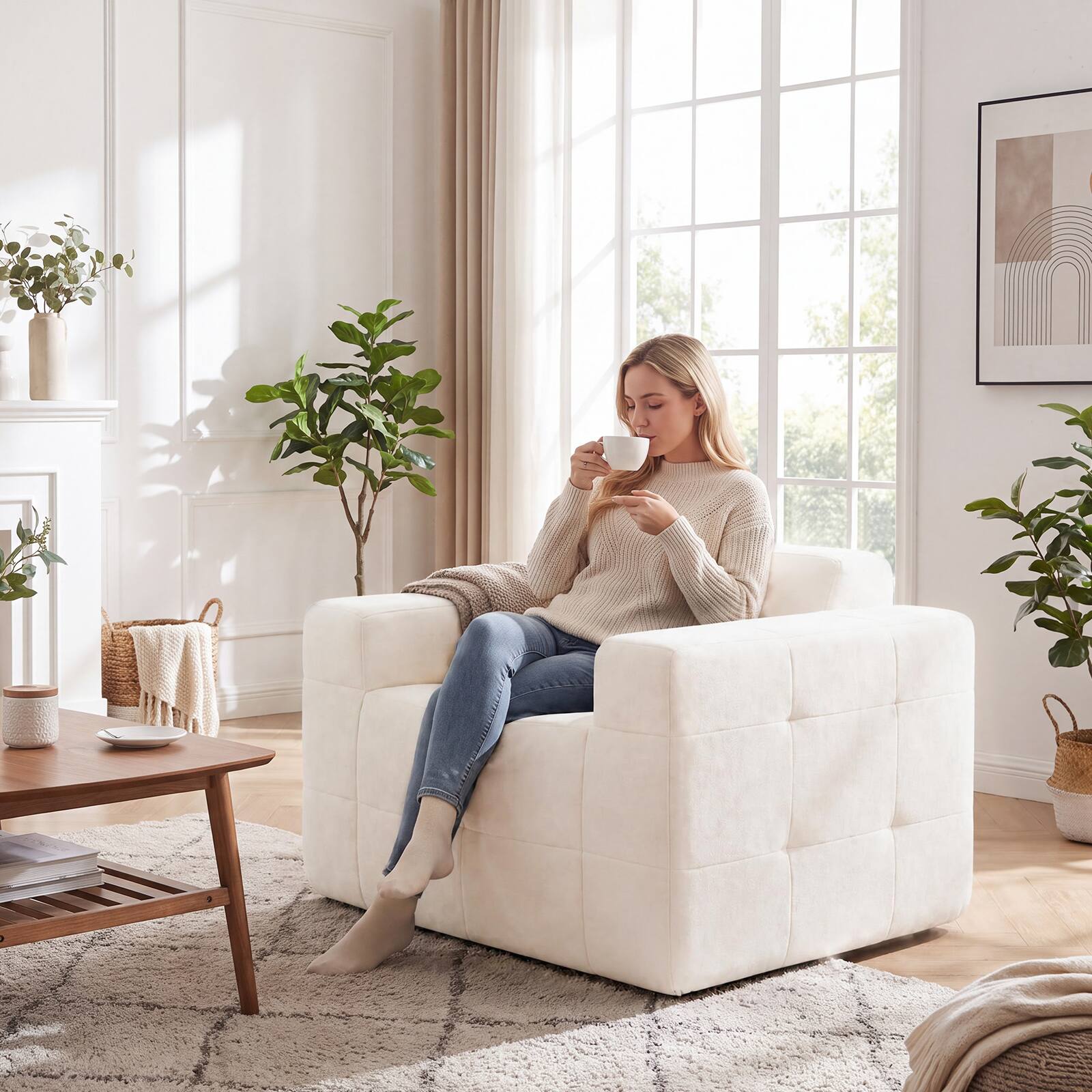 Alt View 4. Costway - Costway Boneless Single Sofa Chair with Terry Cloth Upholstery, No Assembly Required - Beige.