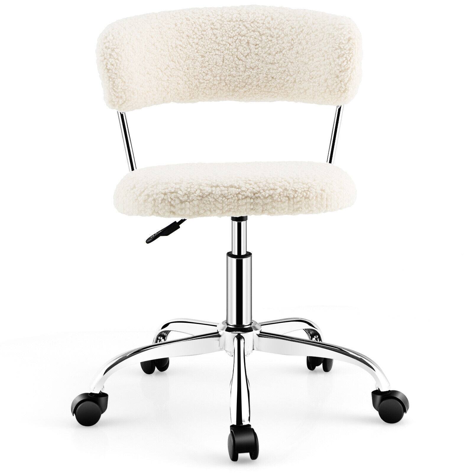 Back. WELLFOR - Computer Desk Chair Adjustable Sherpa Office Chair Swivel Vanity Chair - White.