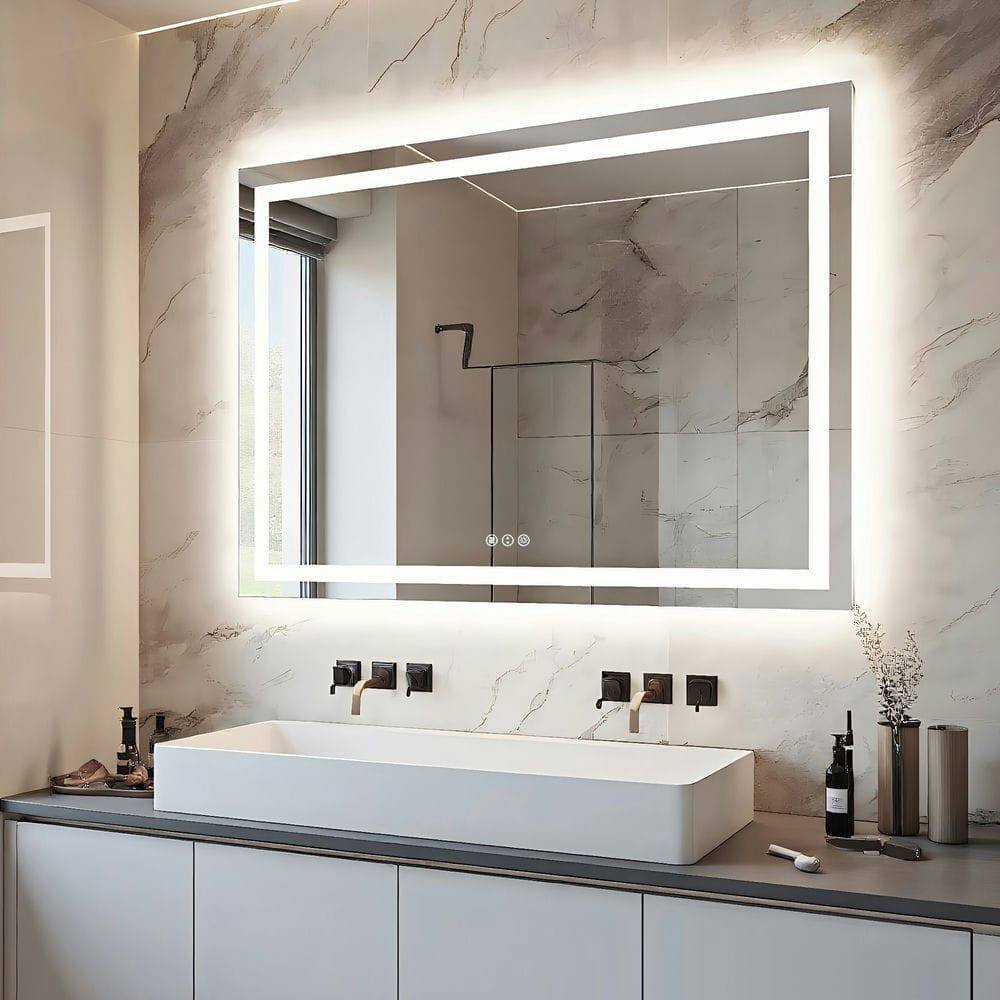 Alt View 5. Kadyn - 60x36 Inch Oversized Frameless Rectangle LED Bathroom Mirror with Bright LEDs.