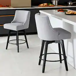 Dyonery - Counter Height Bar Stools Set of 2, Modern Swivel Barstools with Back and Wood Legs,26" H Kitchen Counter Stools - Gray