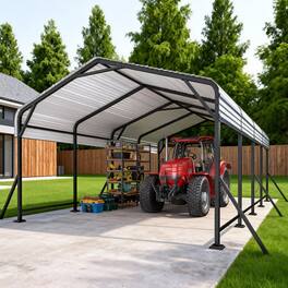 U-HOMY - Heavy Duty Metal Carport with Support Poles – UV/Waterproof Outdoor Shelter - 12'x20'