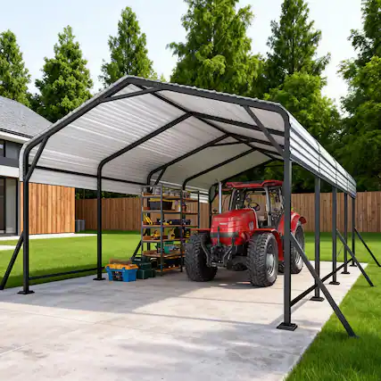 Front. U-HOMY - Heavy Duty Metal Carport with Support Poles – UV/Waterproof Outdoor Shelter - 12'x20'.