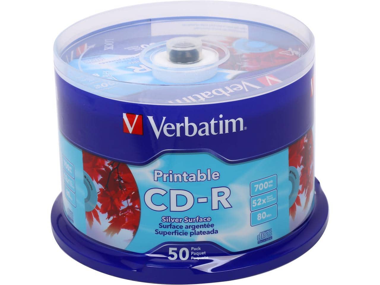 Verbatim - 700MB 52X CD-R Silver Inkjet Printable 50 Packs Spindle Disc Model 95005