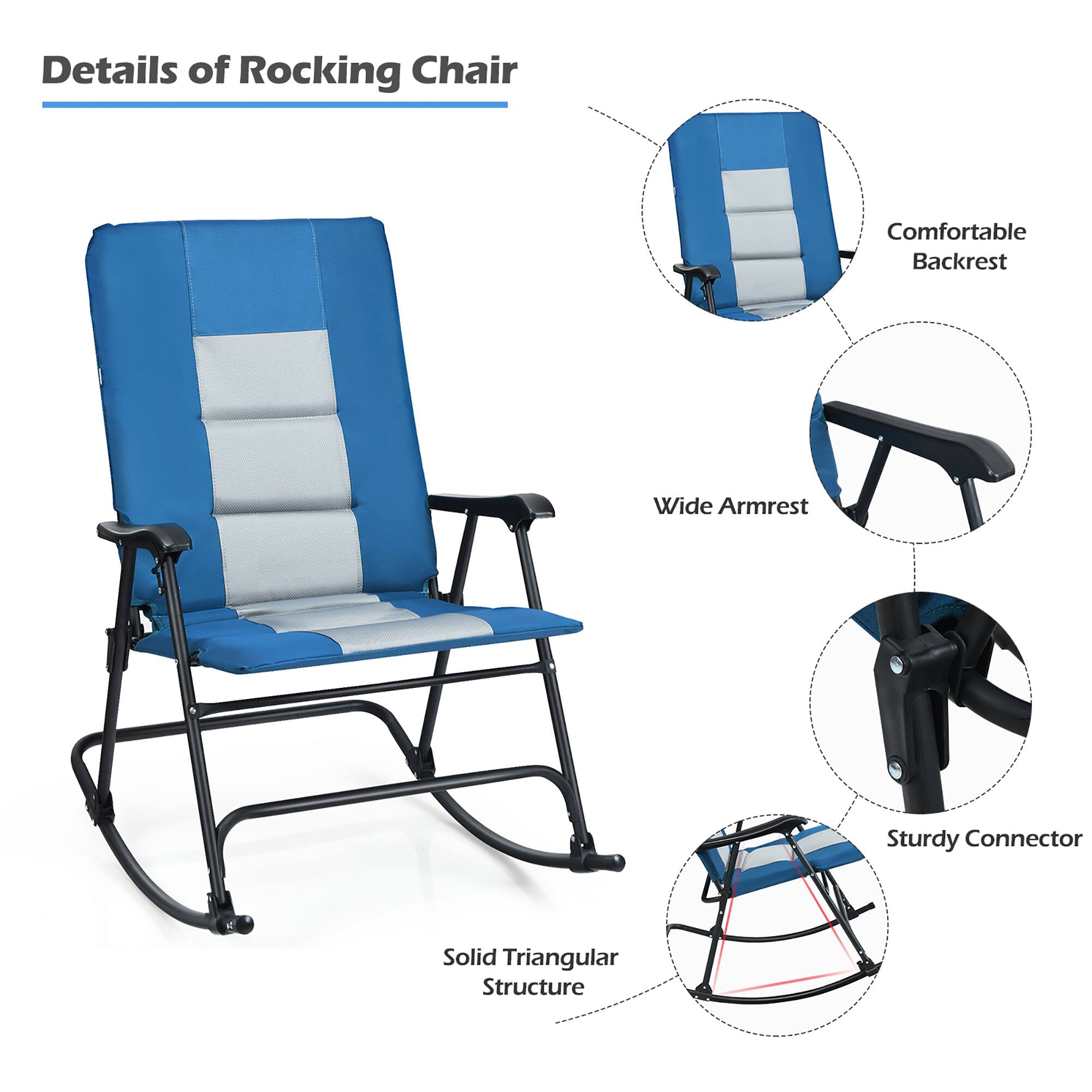 Details of Rocking Chair:

* Comfortable Backrest
* Wide Armrest
* Sturdy Connector
* Solid Triangular Structure
